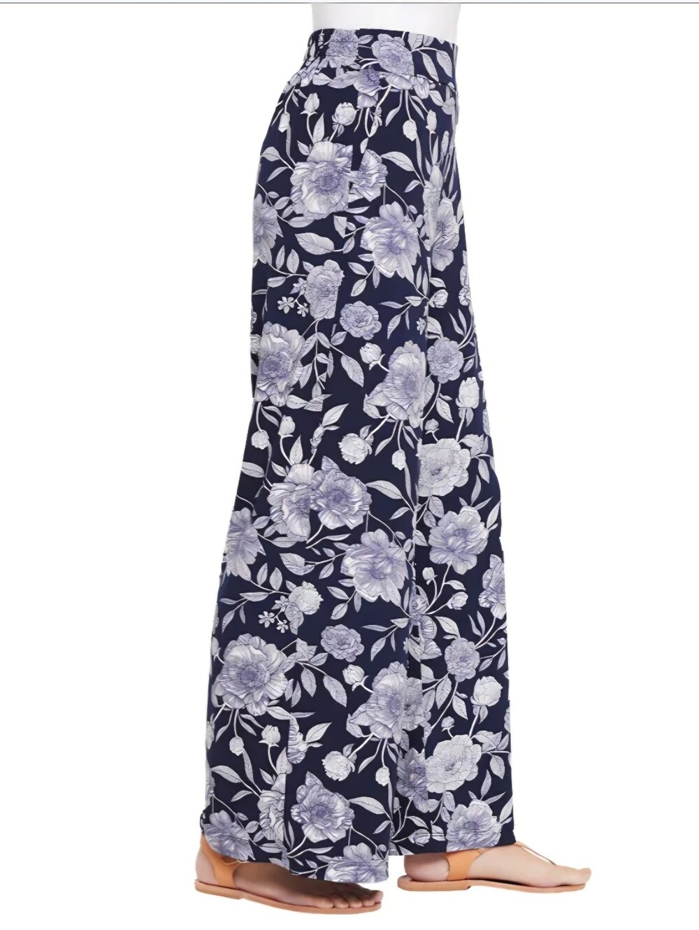 Three Dots Floral Wide-Leg Pull-On Pants, Navy/White Size XL, NWT - Picture 3 of 5